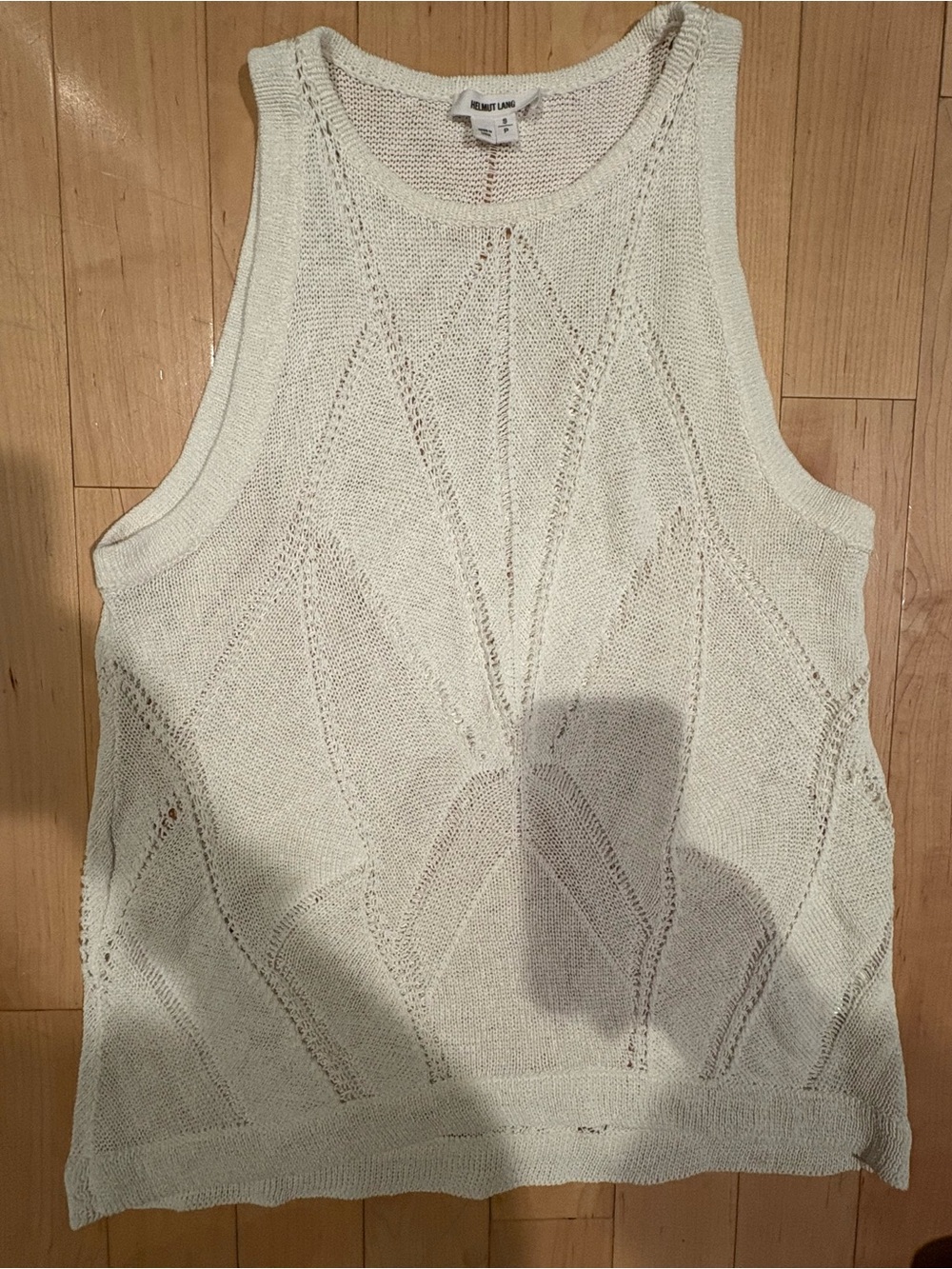 Helmut Lang Cream Open-Stitch Crew Tank